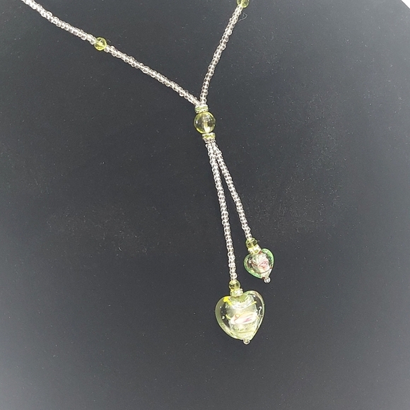 Rare! Vintage Glass Bead Heart Pendant Choker Necklace - Picture 2 of 8